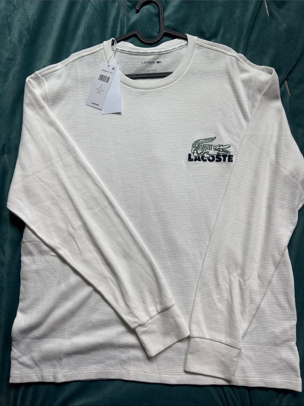 Lacoste White Textured Long Sleeve Crewneck Tee